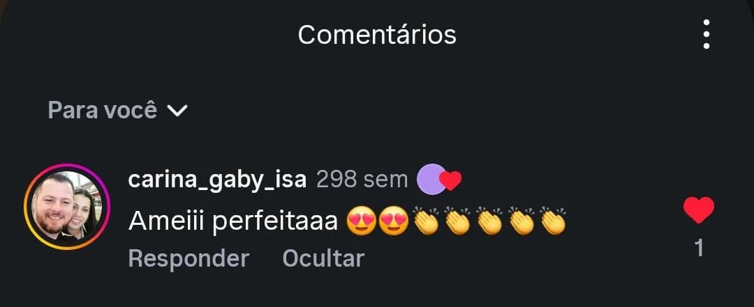 Comentário no Instagram de Carina: "Ameiii perfeitaaa".