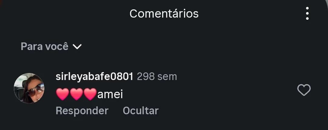 Comentário no Instagram de Sirley: "amei".