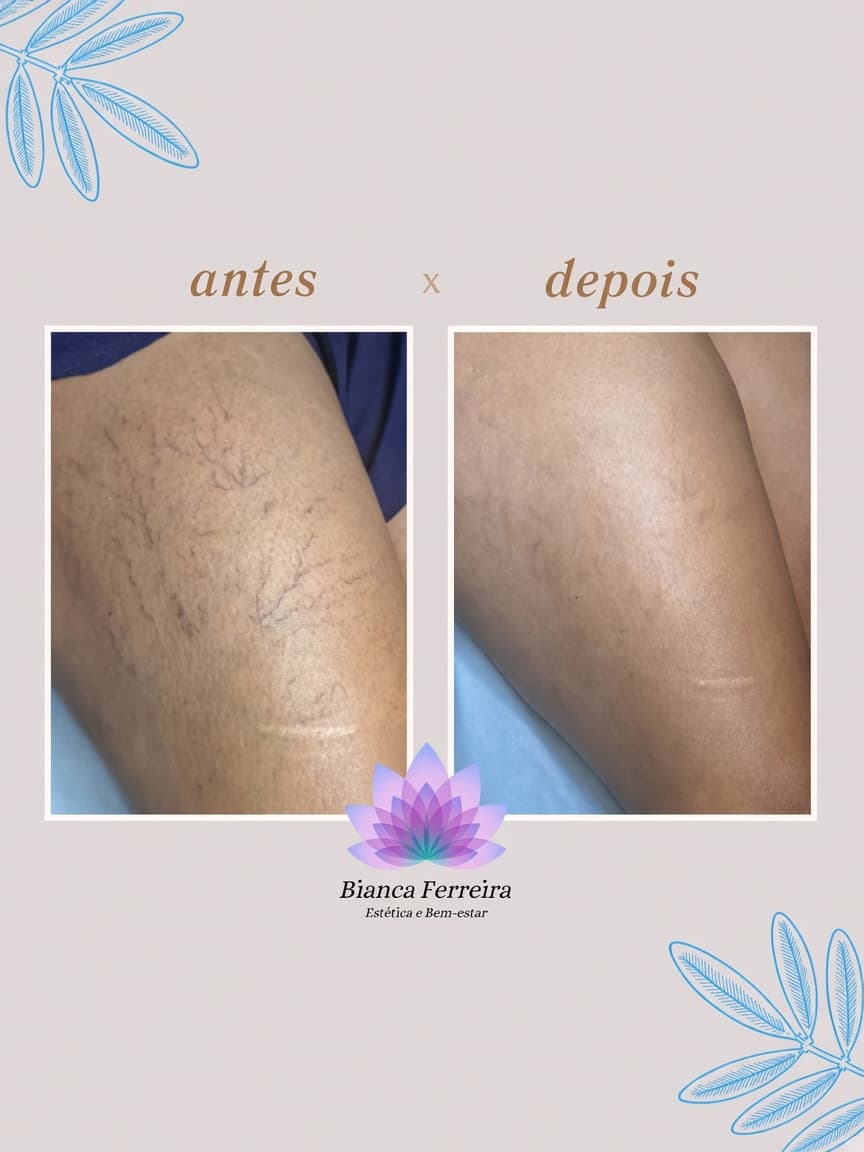 Antes e depois da secagem de vasinhos nas pernas